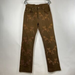 Red Apple Womens Brown Floral Embroidered Straight Leg High Rise Jeans Size 29